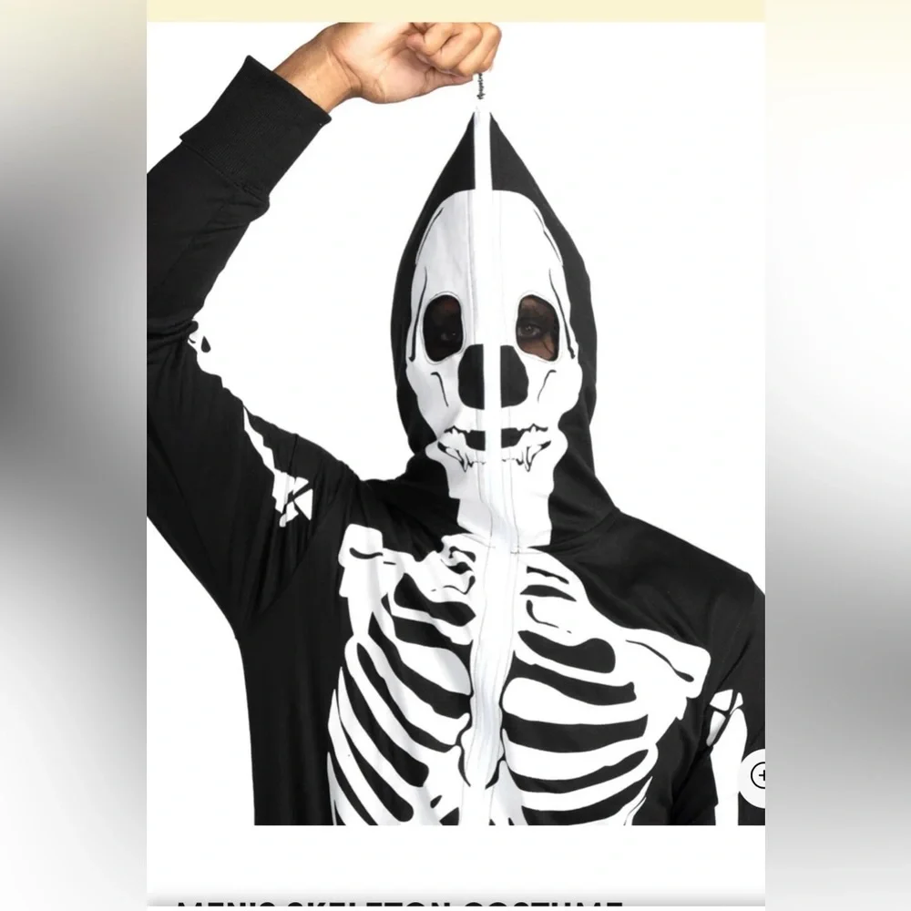 Tipsy Elves Black and White Skeleton Hooded Onesie - Picture 3 of 7